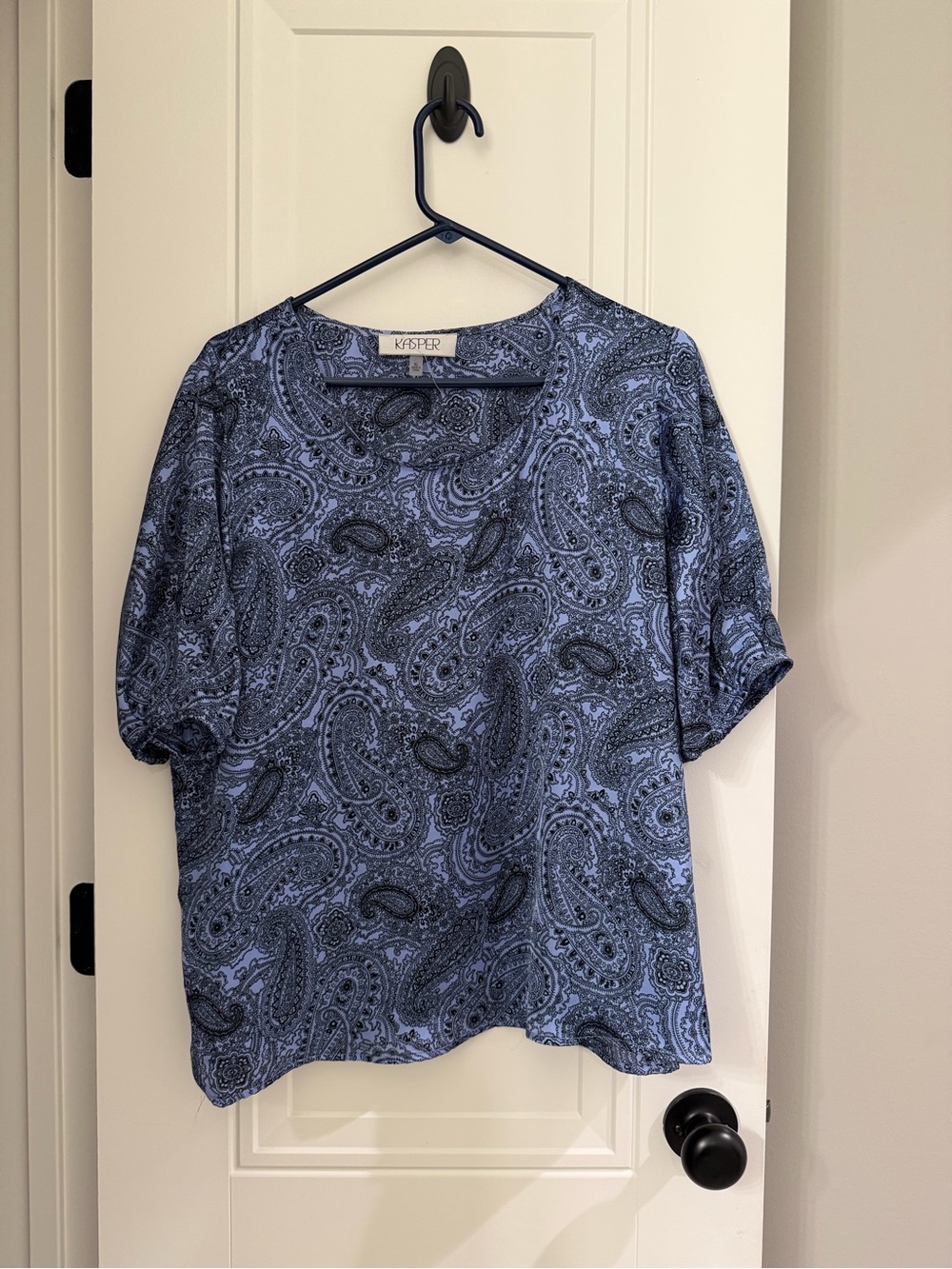 Kasper Blue Paisley Short Sleeve Blouse